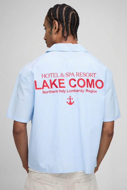 Oversized Boxy Revere Lake Como Embroidered Stripe Shirt