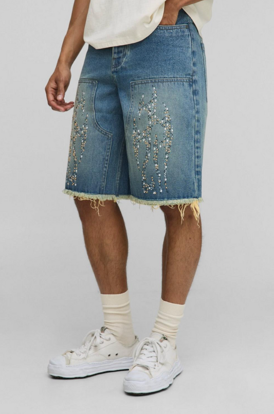 Regular Fit Embellished Tribal Carpenter Jorts