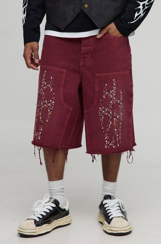 Regular Fit Embellished Tinted Tribal Carpenter Jorts