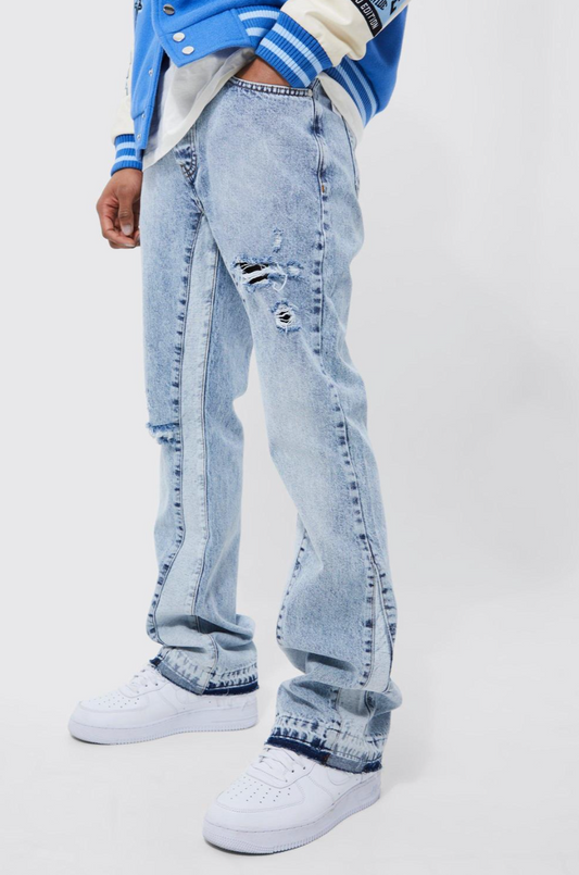 Slim Flare Washed Distressed Gusset Panel Jeans