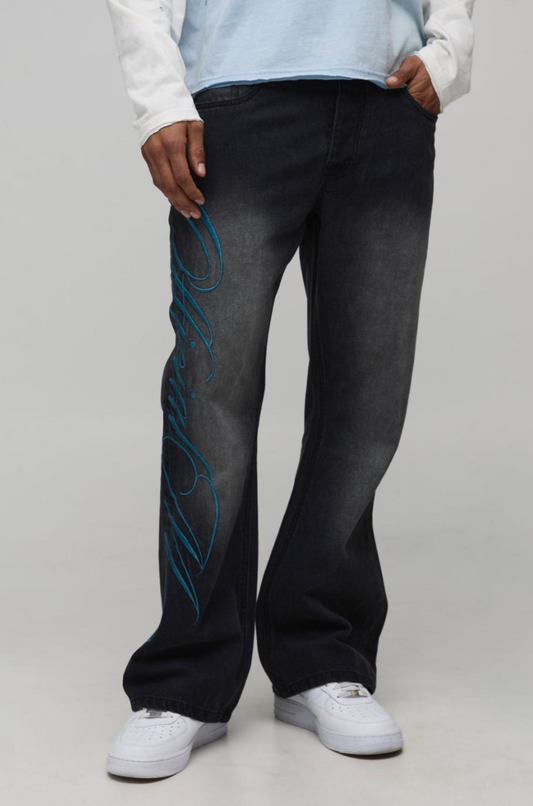 Straight Flare Official Embroidered Jeans
