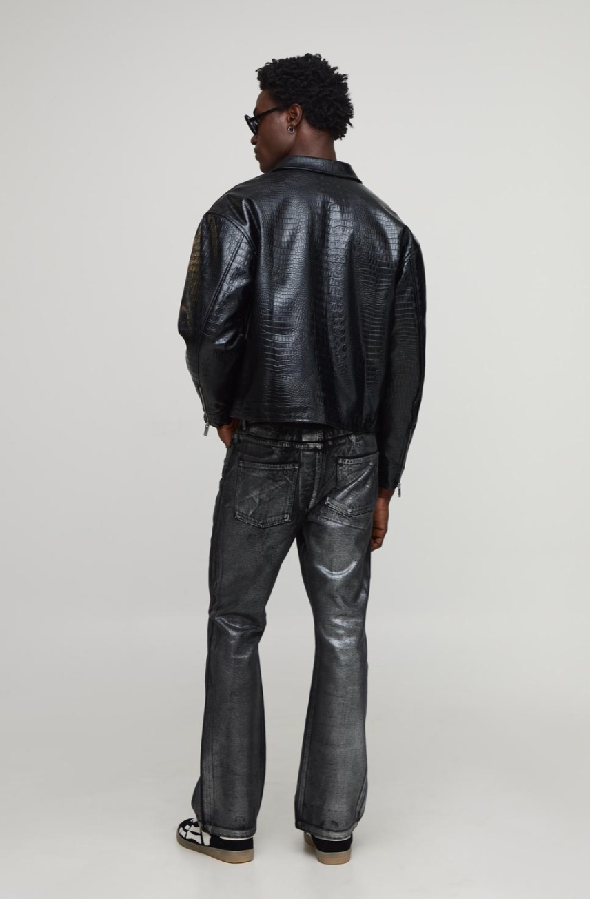 Slim Flared Metallic Denim Jeans