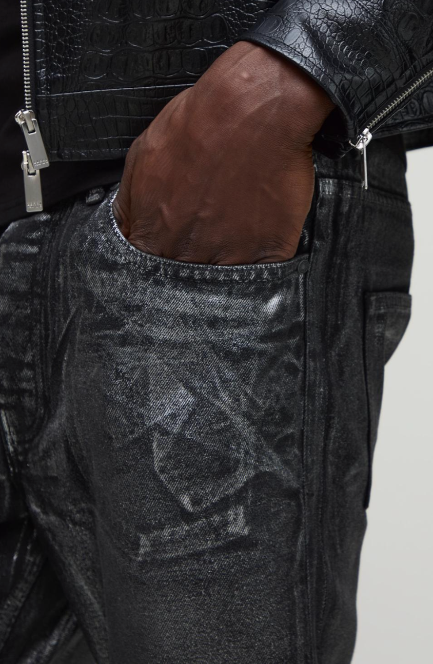 Slim Flared Metallic Denim Jeans