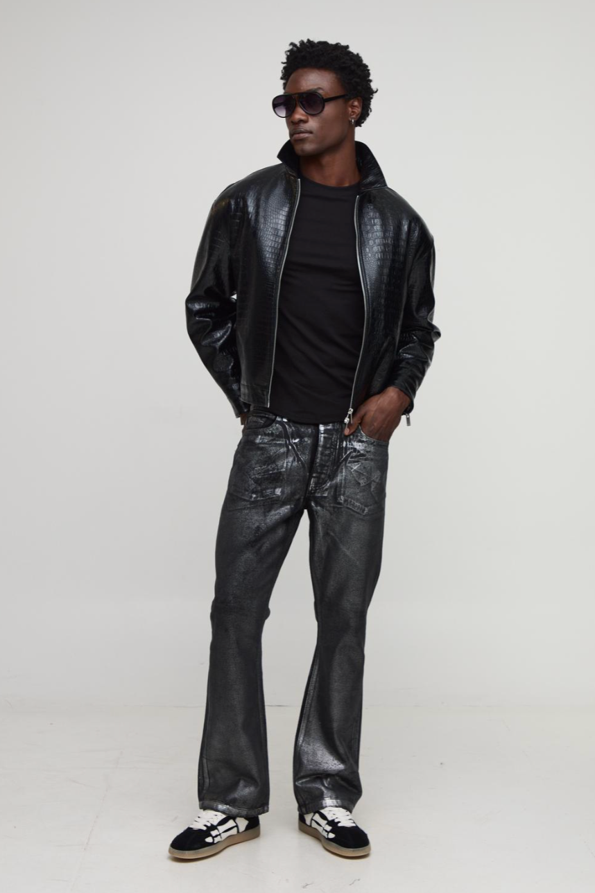 Slim Flared Metallic Denim Jeans