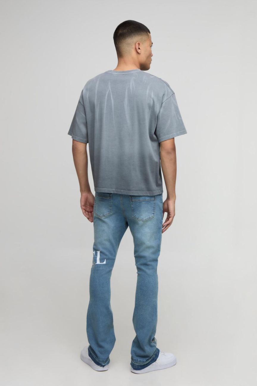 Skinny Stretch Flared Stacked Printed Rip & Repair Denim Jeans