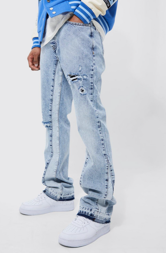 Slim Flare Washed Distressed Gusset Panel Jeans