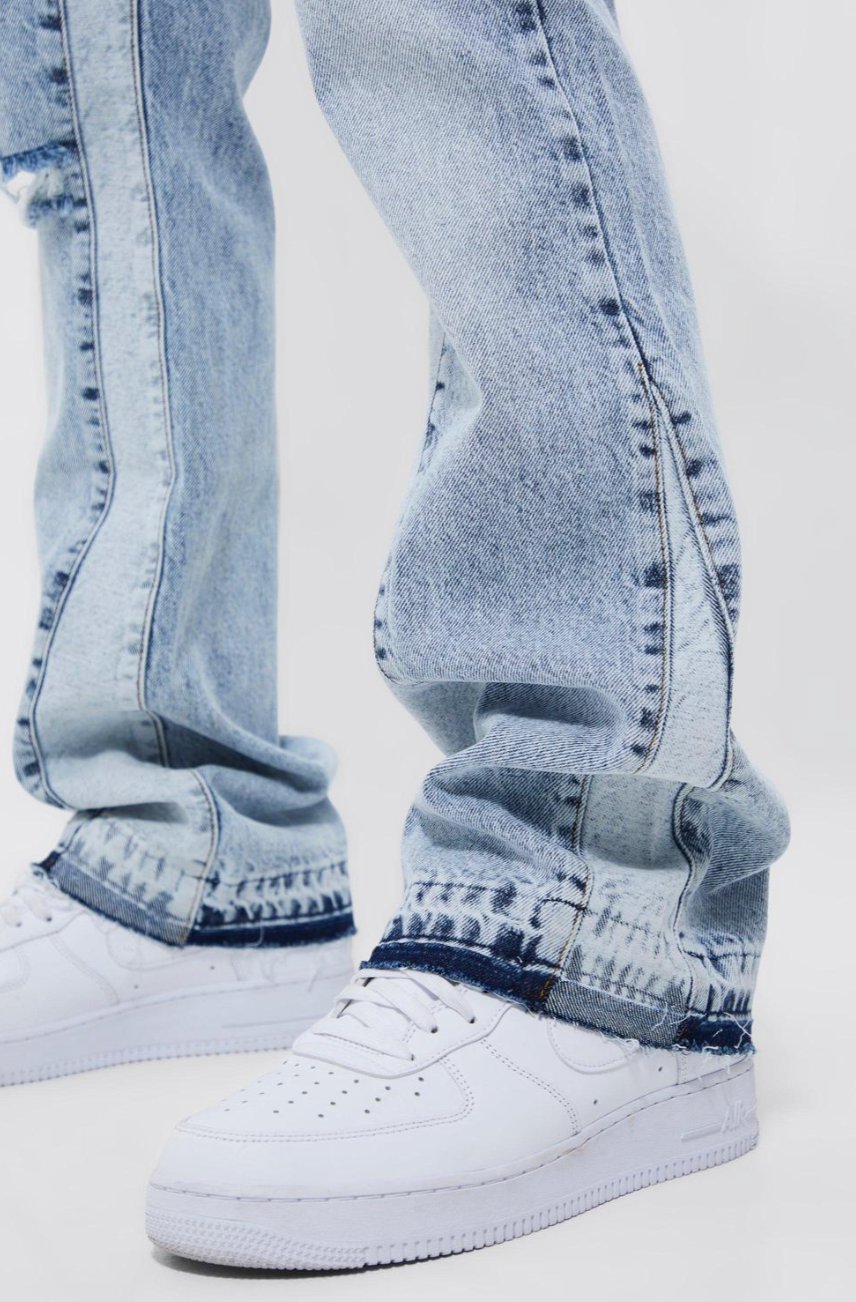 Slim Flare Washed Distressed Gusset Panel Jeans