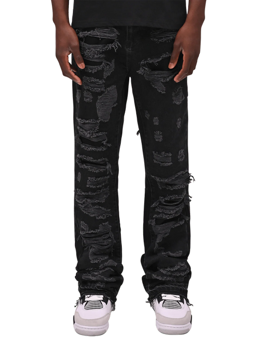 Thrashed Flare Denim - Black
