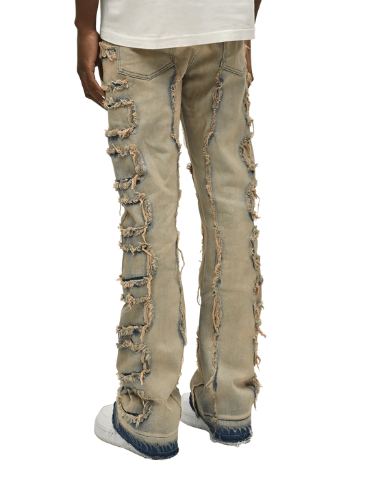 Flare Repaired Denim - Cream Wash