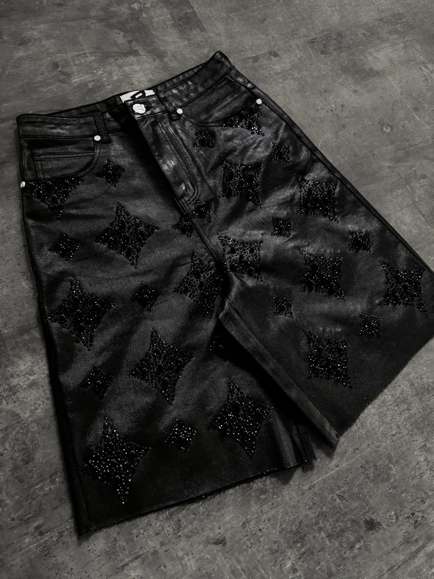 Black Wax Embellish Jorts