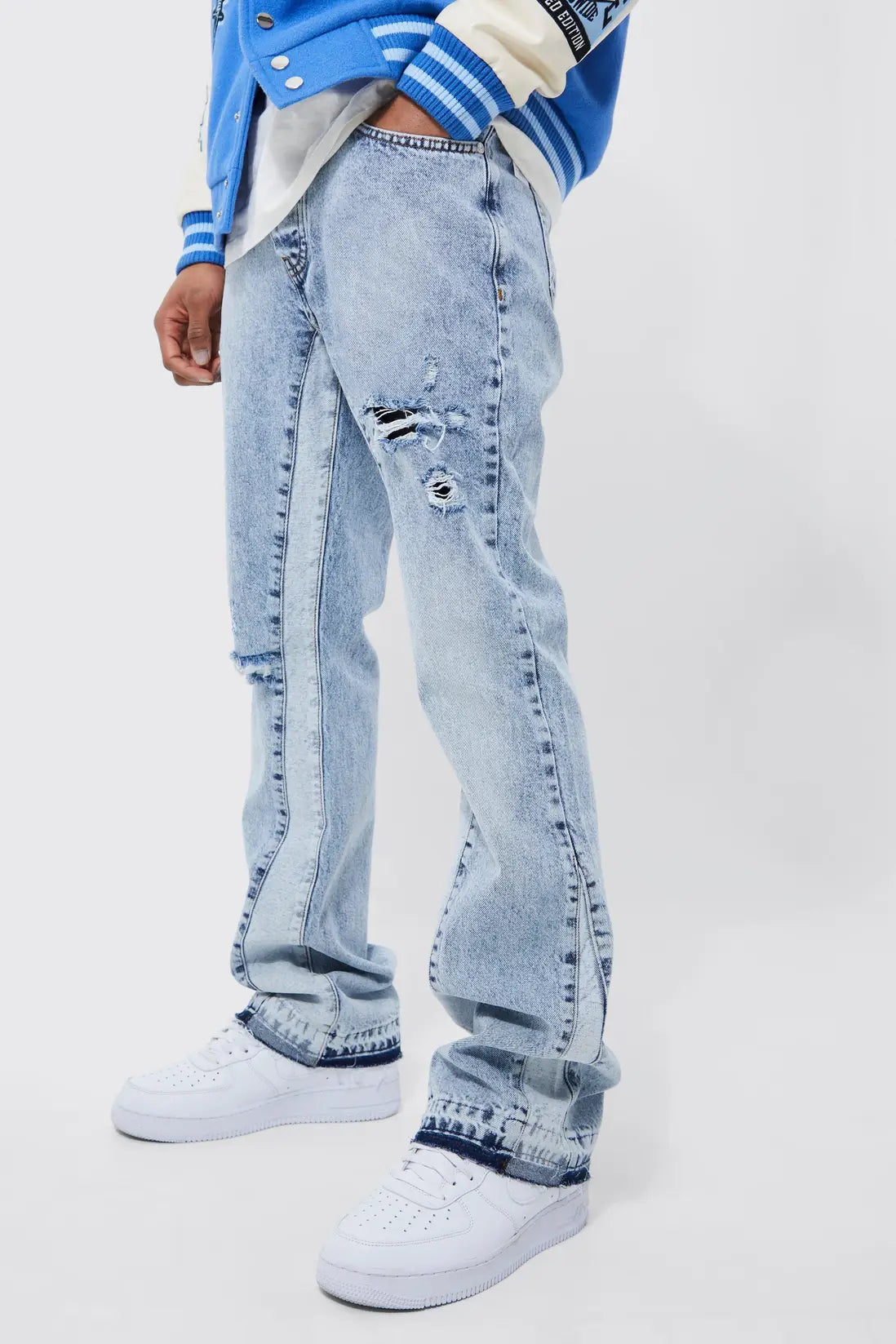 Slim Flare Washed Distressed Gusset Panel Jeans