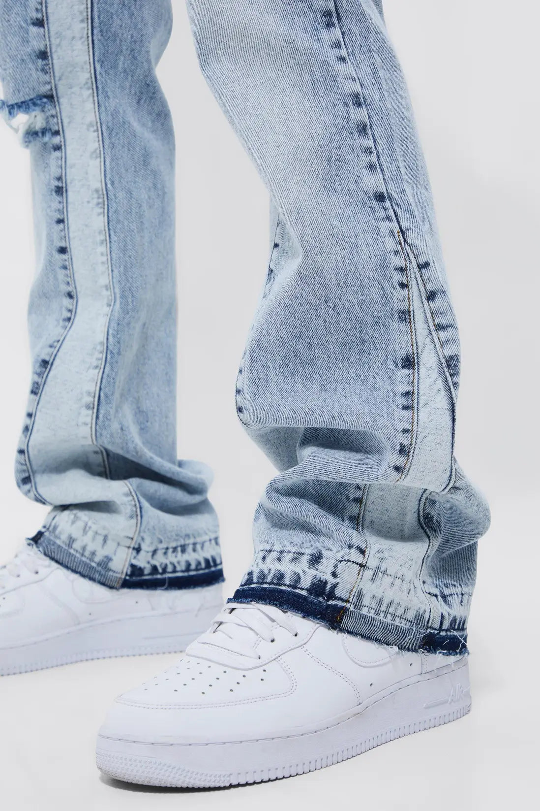 Slim Flare Washed Distressed Gusset Panel Jeans