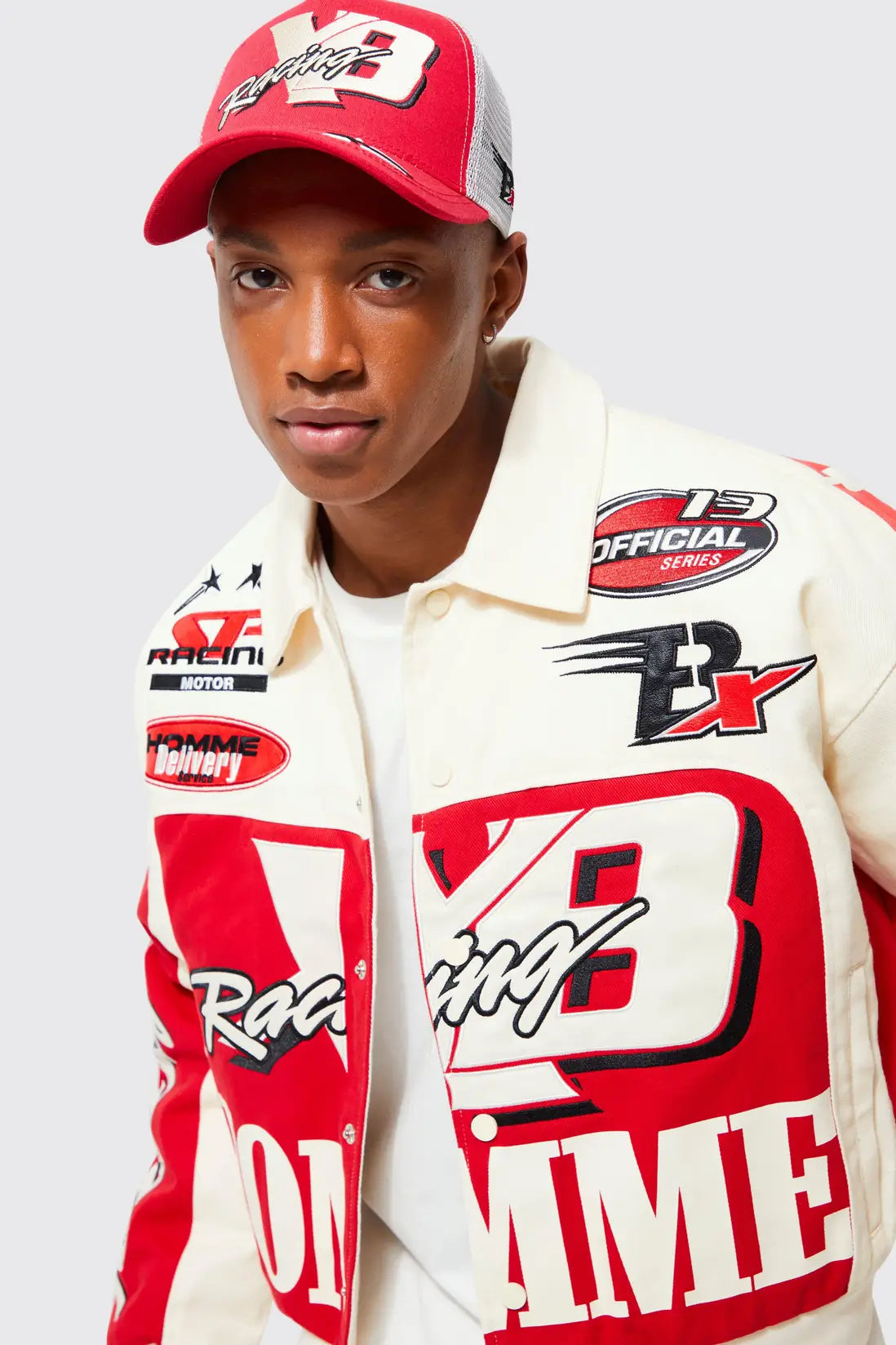 Boxy Twill Homme Moto Bomber Jacket