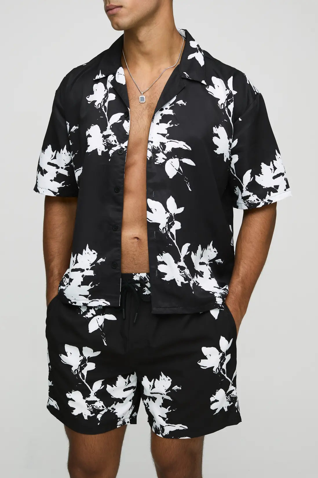 Oversized Boxy Viscose Printed Shirt & Swim Set