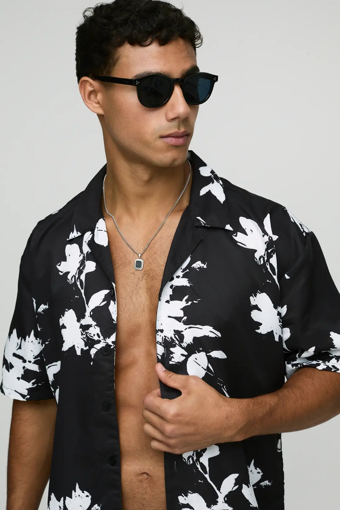 Oversized Boxy Viscose Printed Shirt & Swim Set