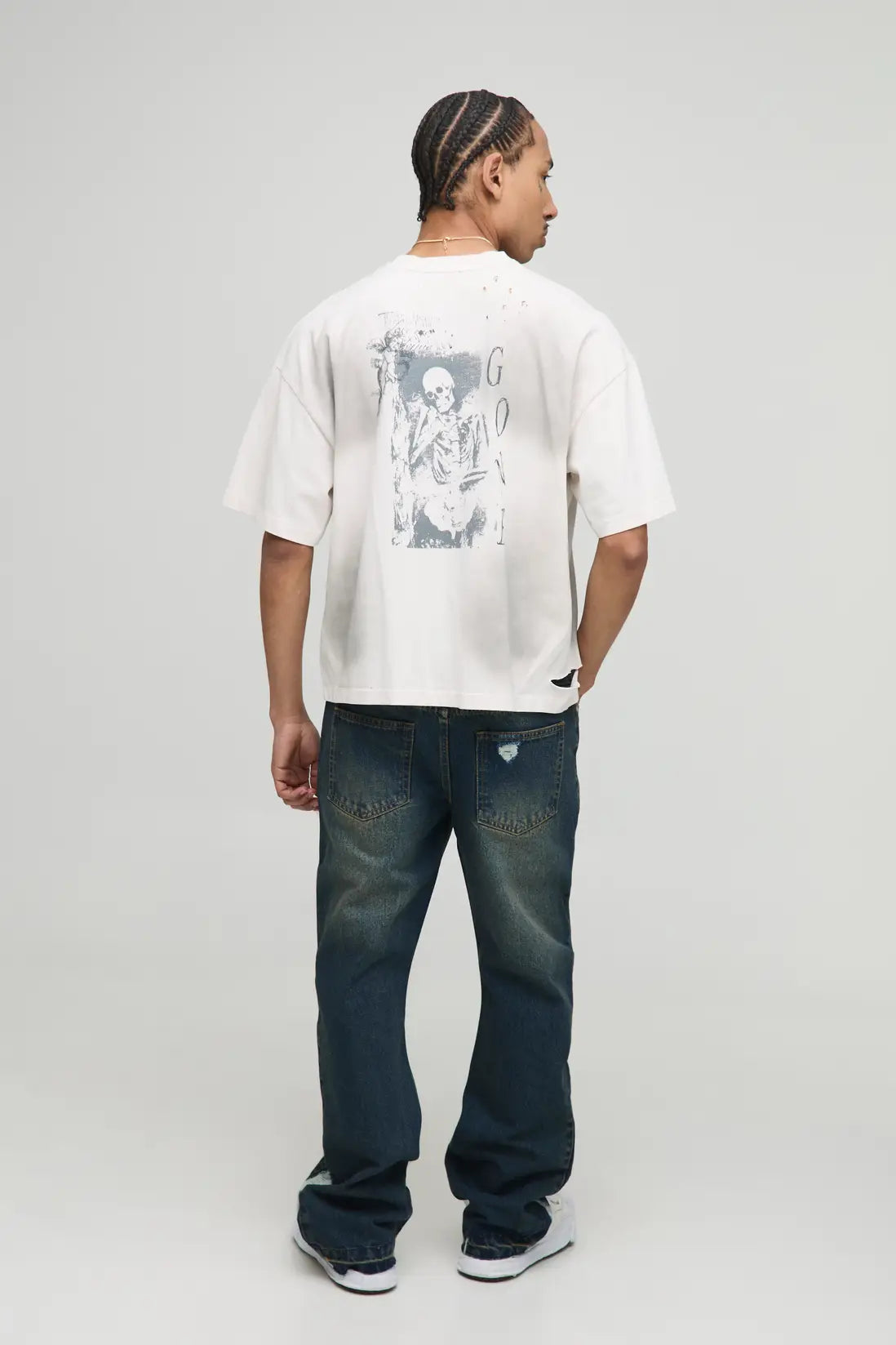 Slim Flared Vintage Blue Washed Distressed Gusset Jeans