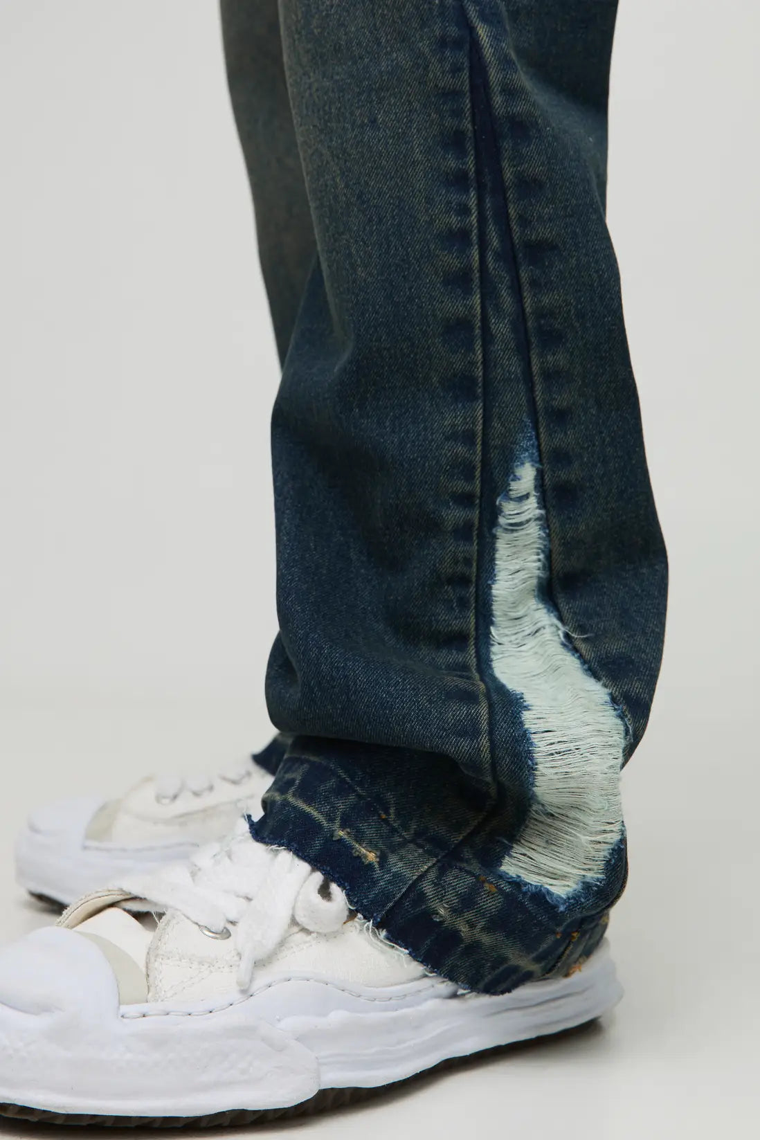 Slim Flared Vintage Blue Washed Distressed Gusset Jeans