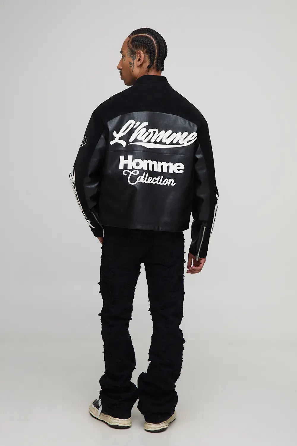 Boxy Fit Tumbled PU Homme Moto Jacket