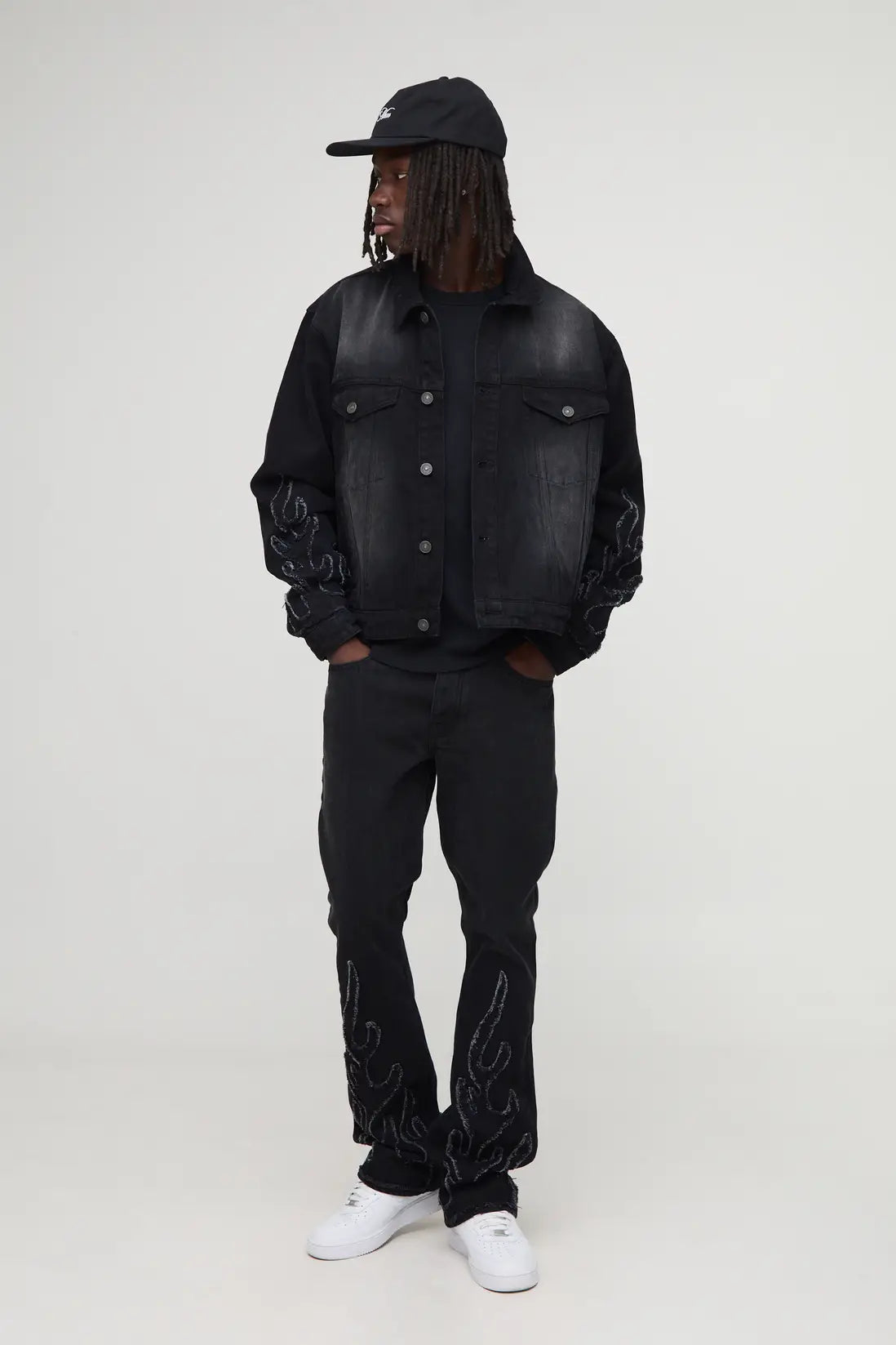 Flame Applique Stacked Slim Fit Flared Jeans