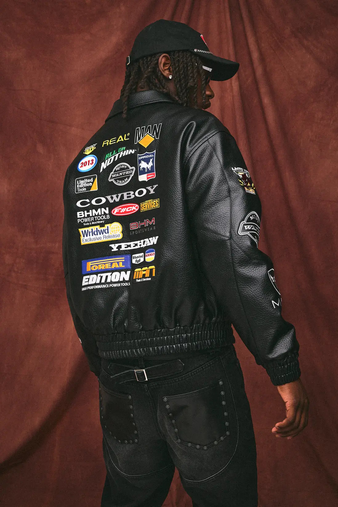 PU Rodeo Applique Badge Varsity Bomber Jacket