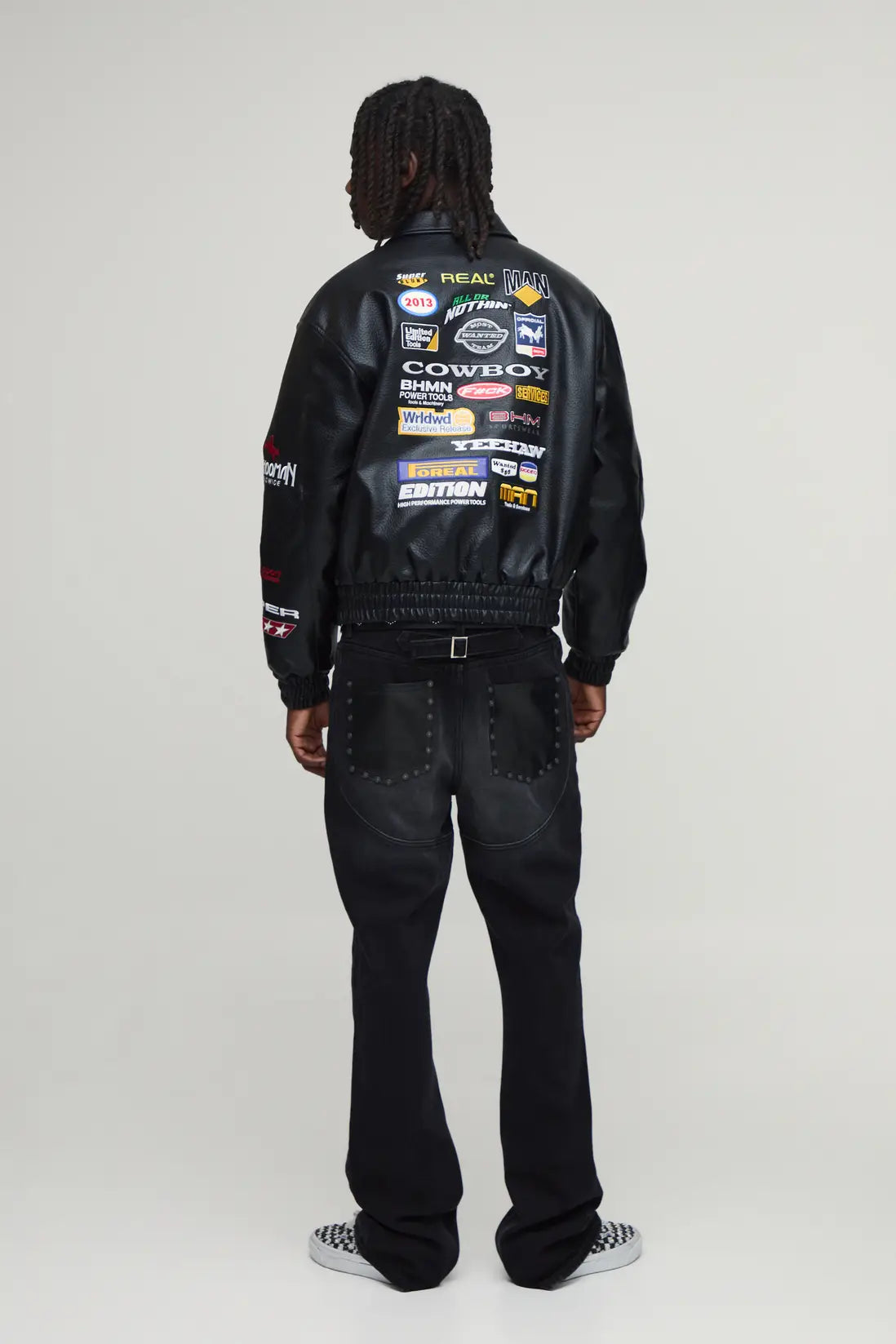 PU Rodeo Applique Badge Varsity Bomber Jacket