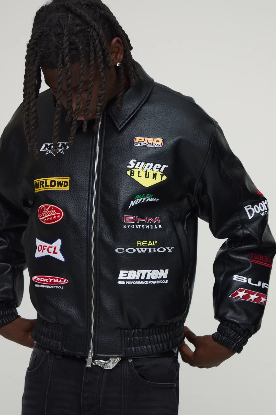 PU Rodeo Applique Badge Varsity Bomber Jacket