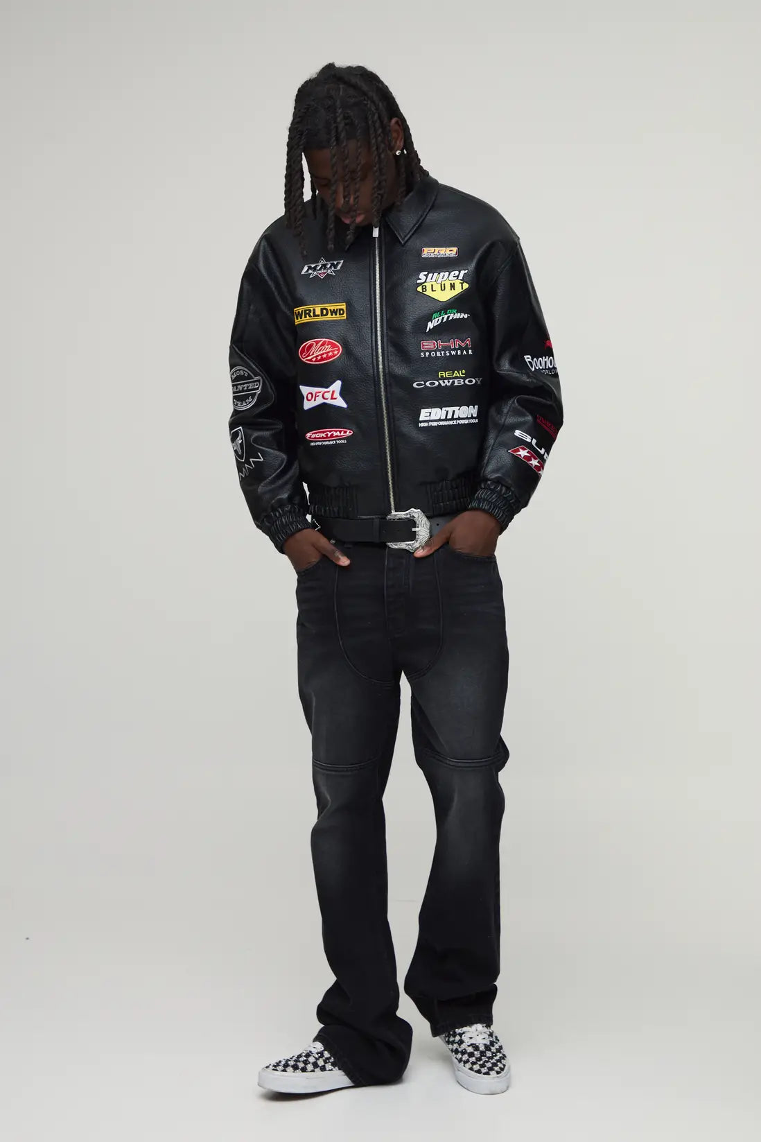 PU Rodeo Applique Badge Varsity Bomber Jacket