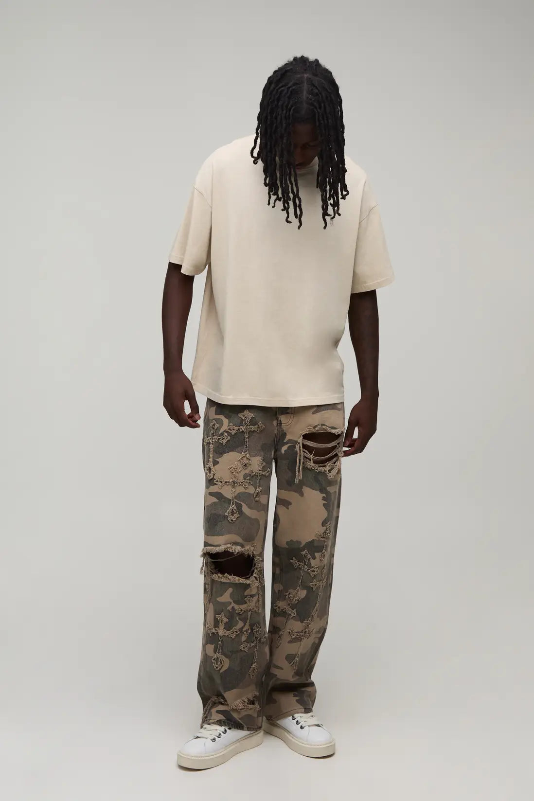 Camo Gothic Cross Distressed Relaxed Fit Jeans