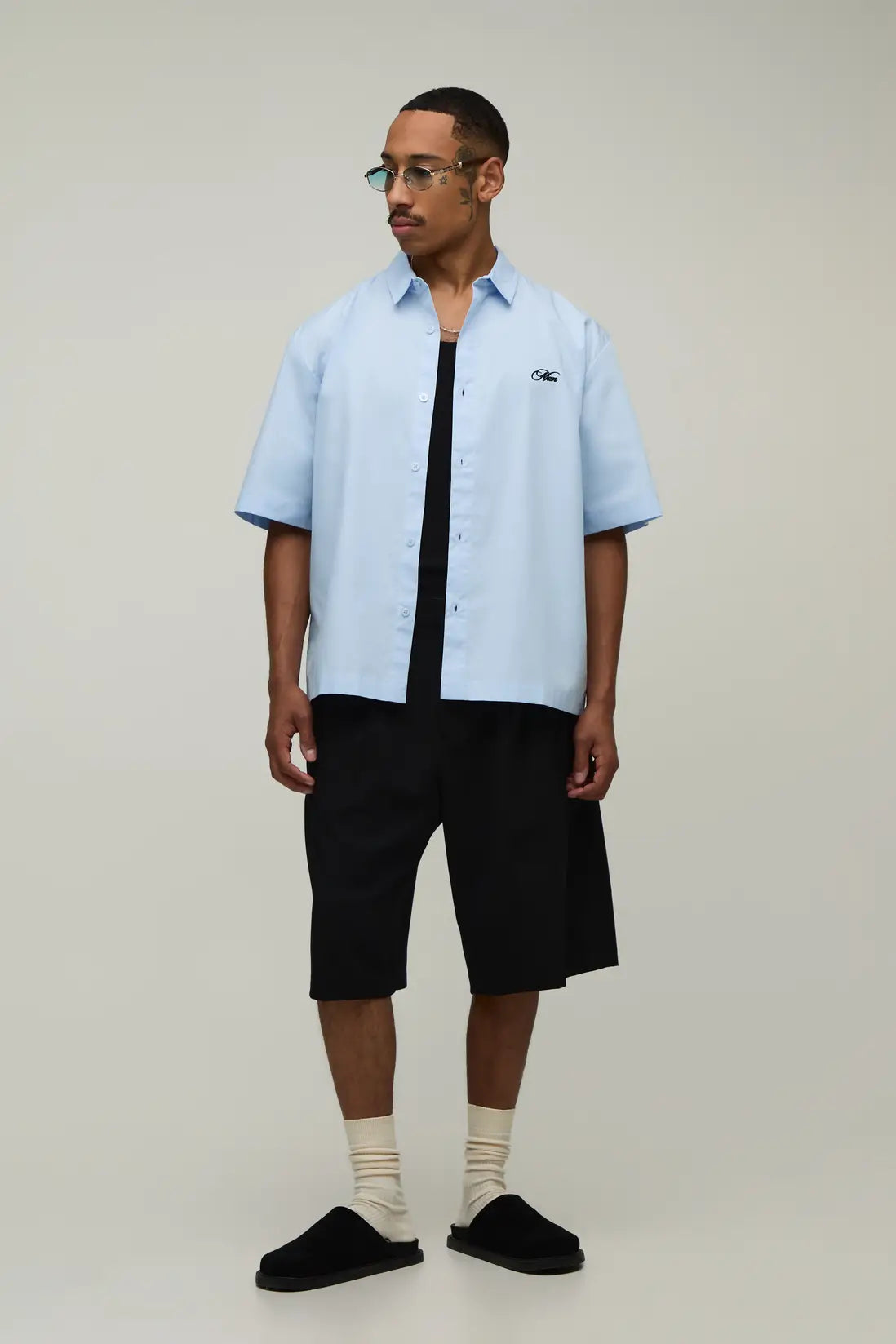 Oversized Half Sleeve Back Embroidered Shirt