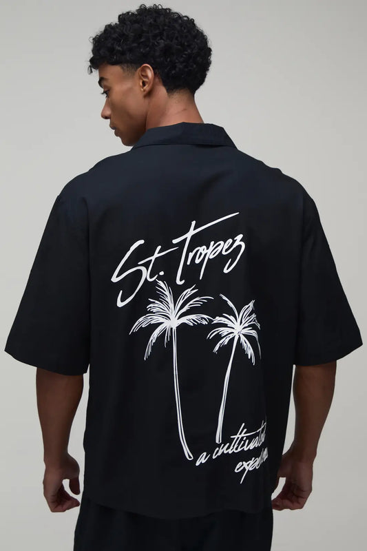 Oversized Half Sleeve Palm Print Shirt