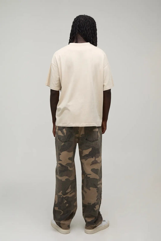 Camo Relaxed Rhinestone Embellished Ripped Jeans