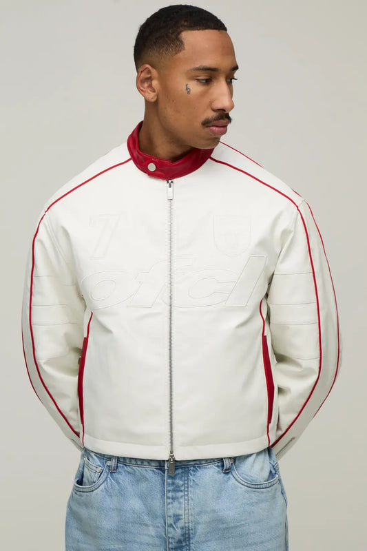 Boxy Fit Embossed OFCL Moto Jacket