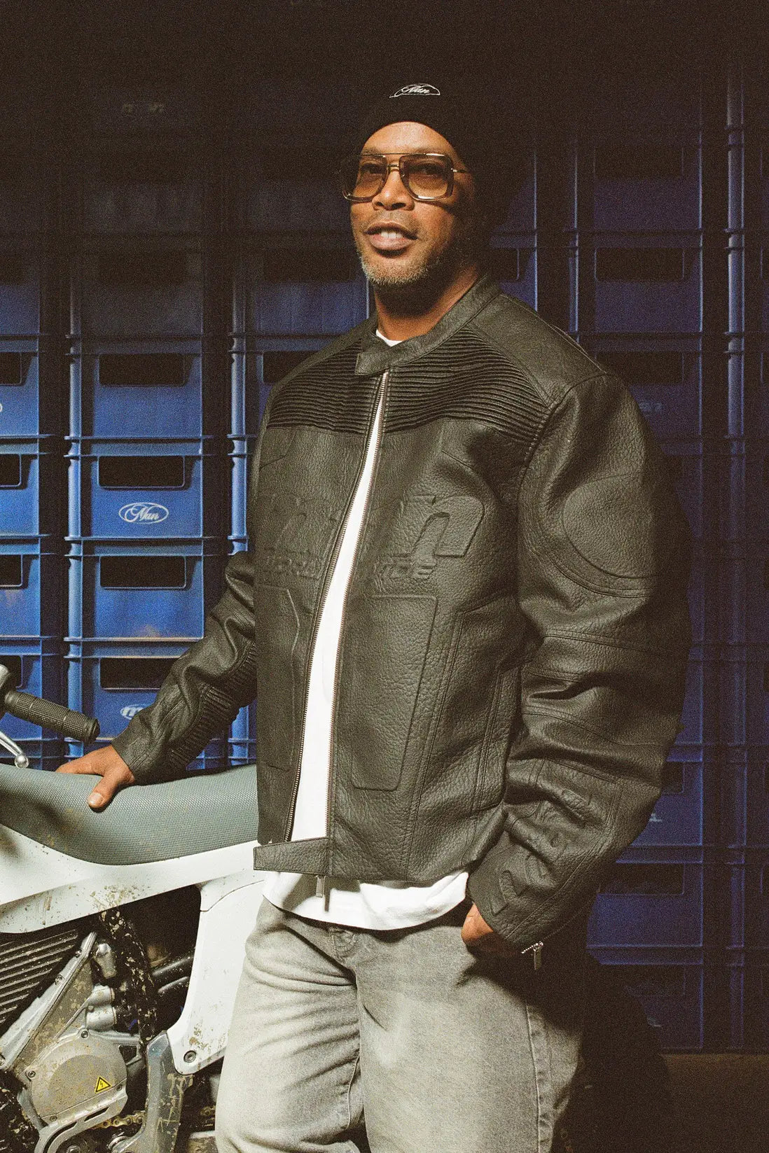 Boxy Fit Embossed Man Moto Jacket