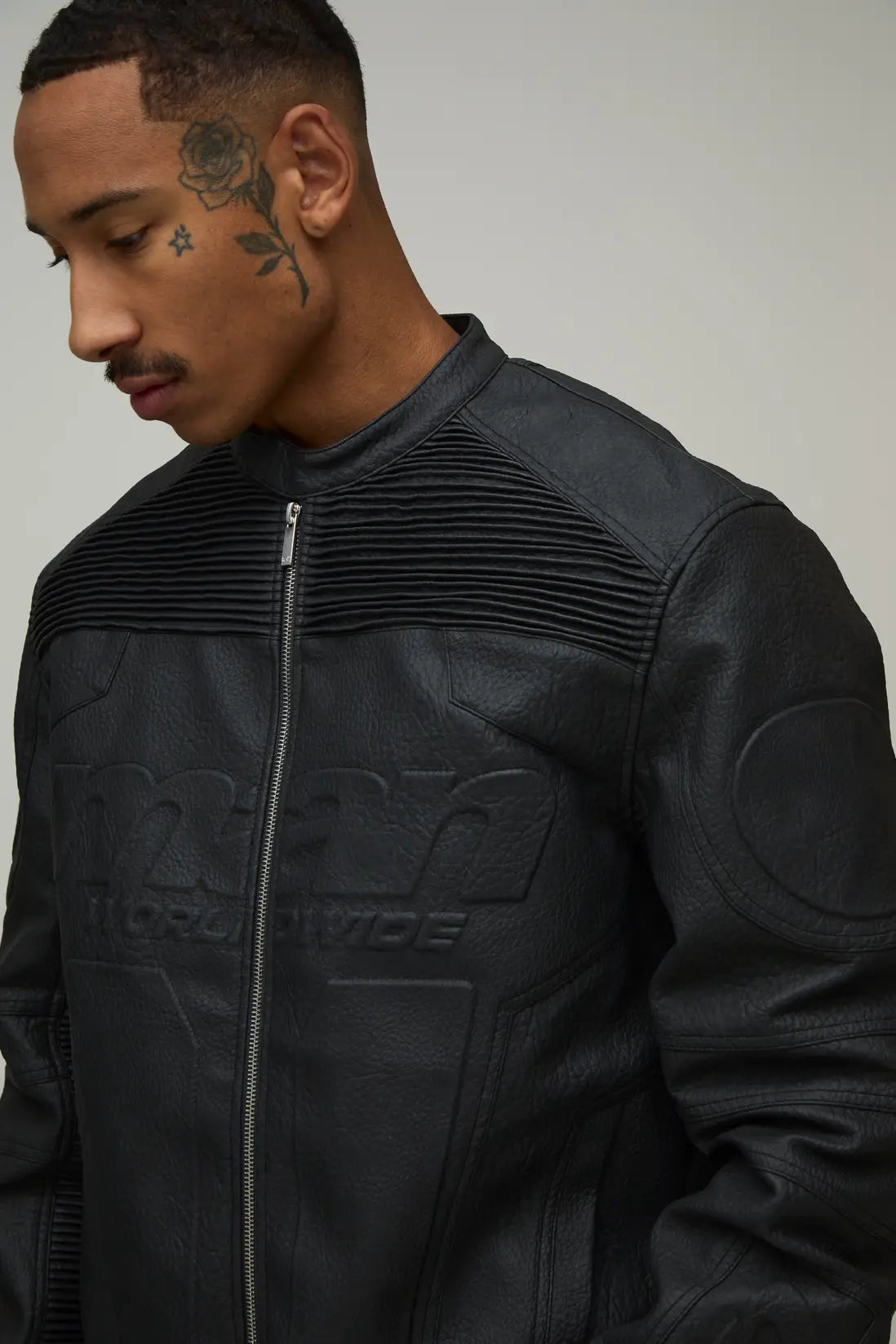 Boxy Fit Embossed Man Moto Jacket