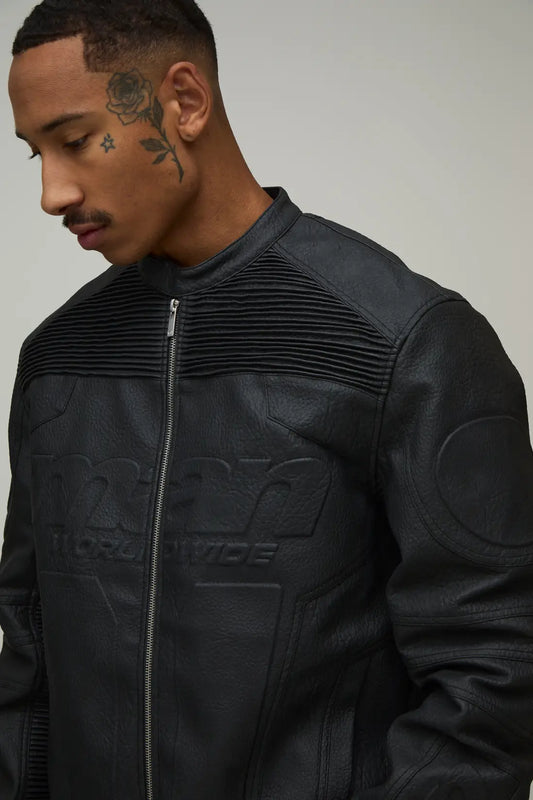 Boxy Fit Embossed Man Moto Jacket