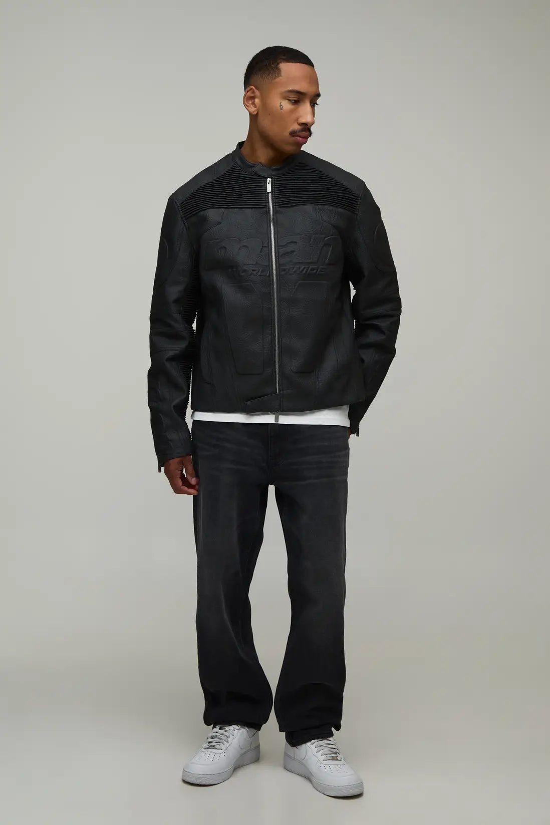 Boxy Fit Embossed Man Moto Jacket