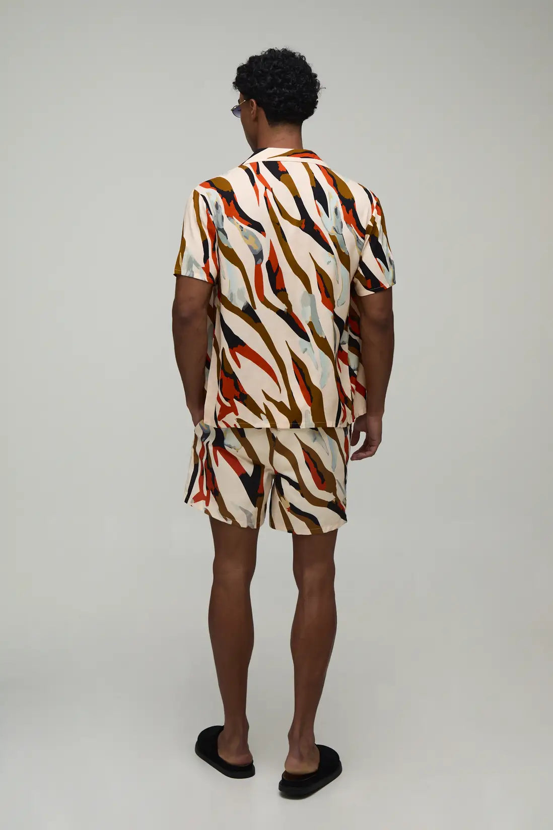 Abstract Zebra Printed Shirt & Swim Short Set