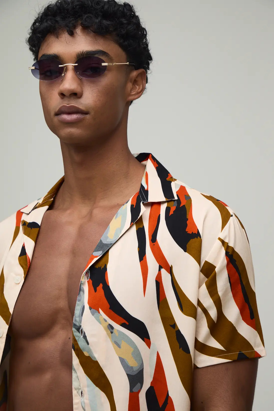 Abstract Zebra Printed Shirt & Swim Short Set