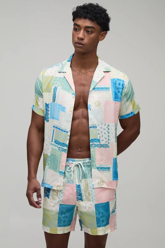 Bandanna Printed Shirt & Swim Short Set