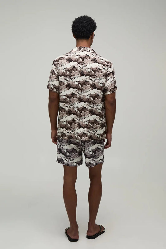 Monochrome Printed Shirt & Swim Short Set