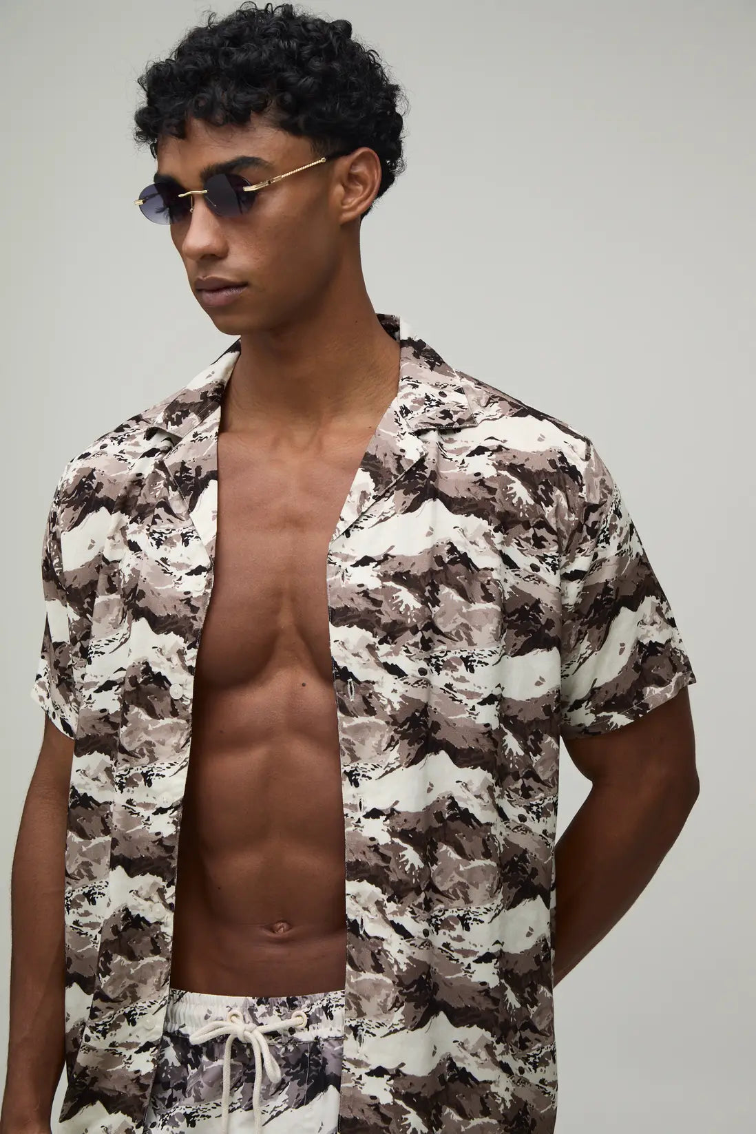 Monochrome Printed Shirt & Swim Short Set