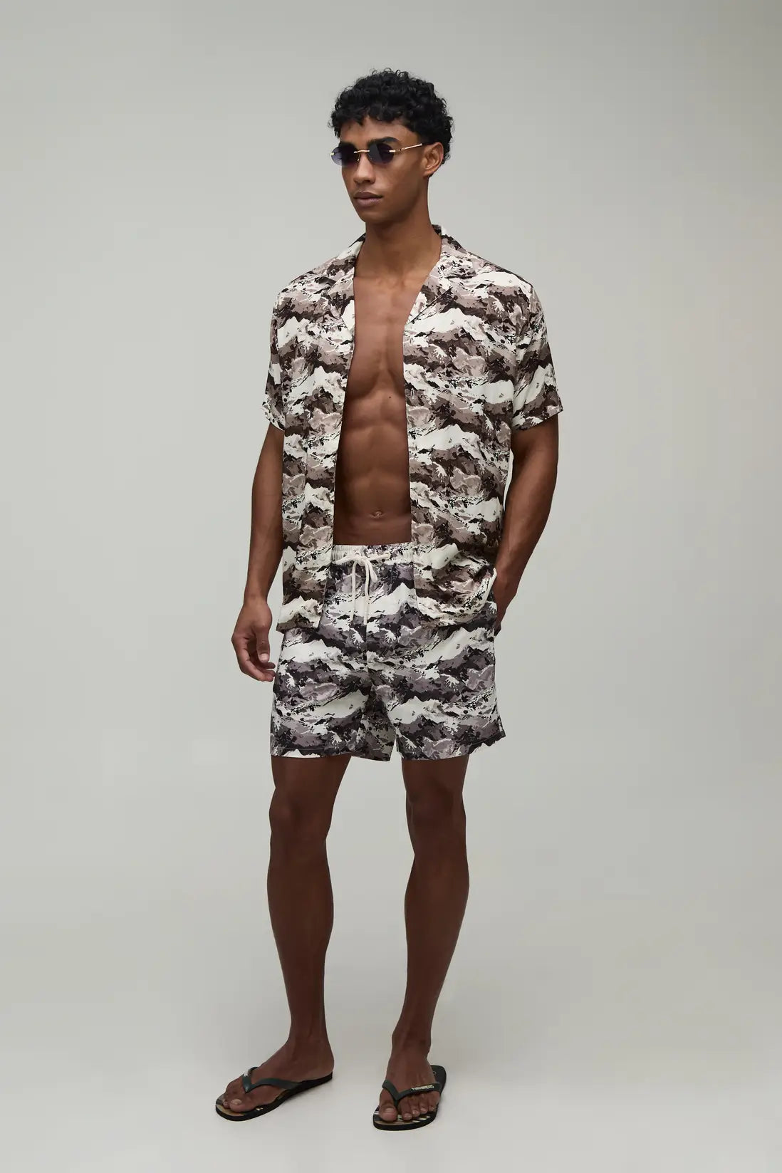 Monochrome Printed Shirt & Swim Short Set
