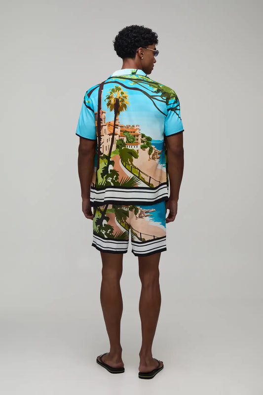 Palm Landscape Printed Shirt & Swim Short Set