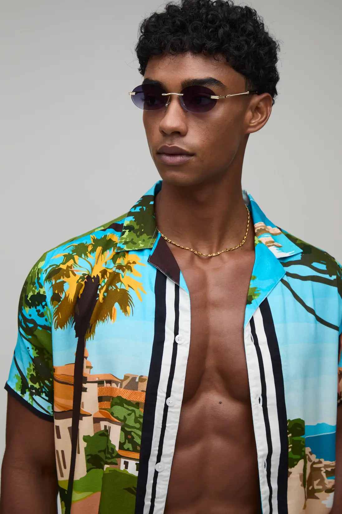 Palm Landscape Printed Shirt & Swim Short Set