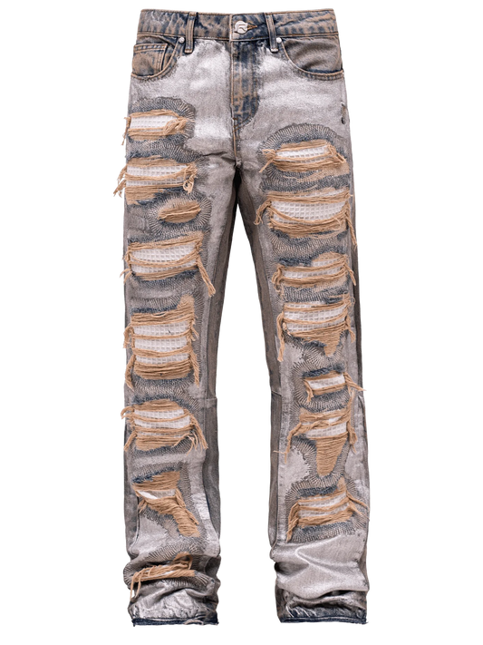 Metallic Flare Denim - Cream Wash