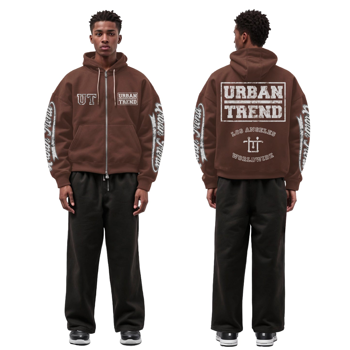 City Stride Zip-Up Hoodie - Brown