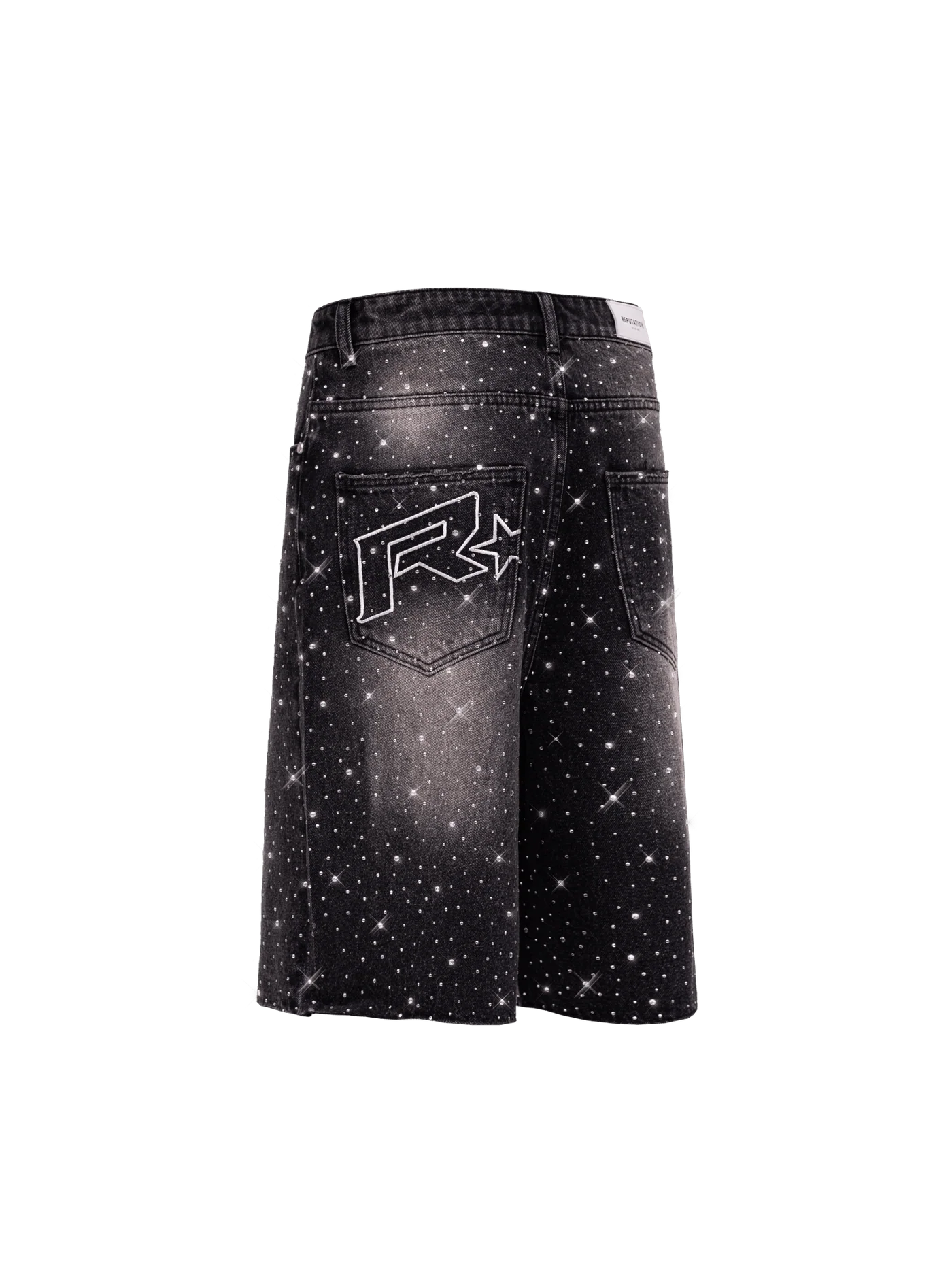 Rhinestone Denim Jorts - Black