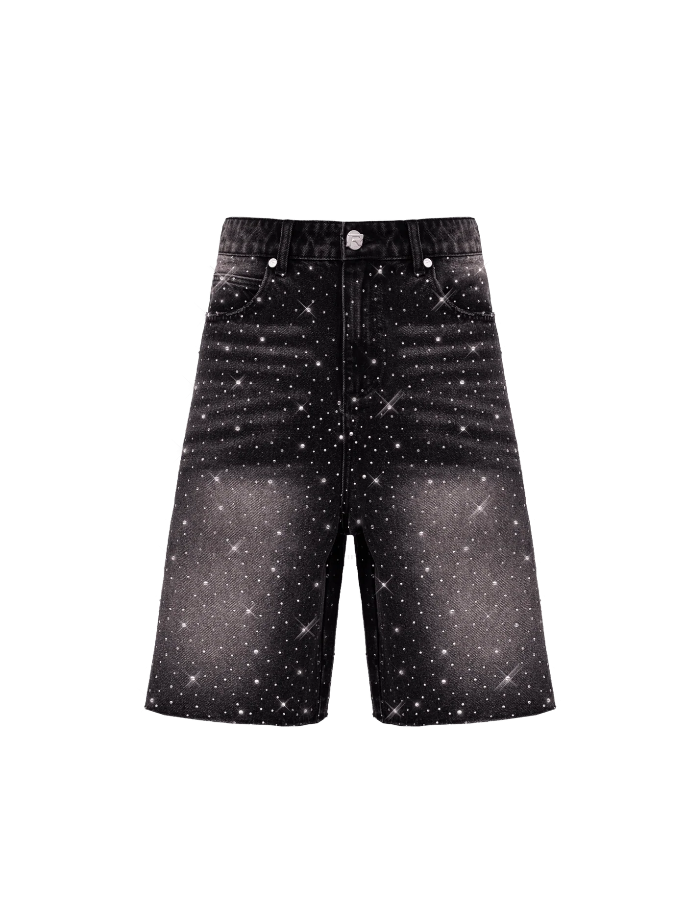 Rhinestone Denim Jorts - Black