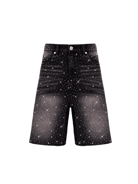 Rhinestone Denim Jorts - Black