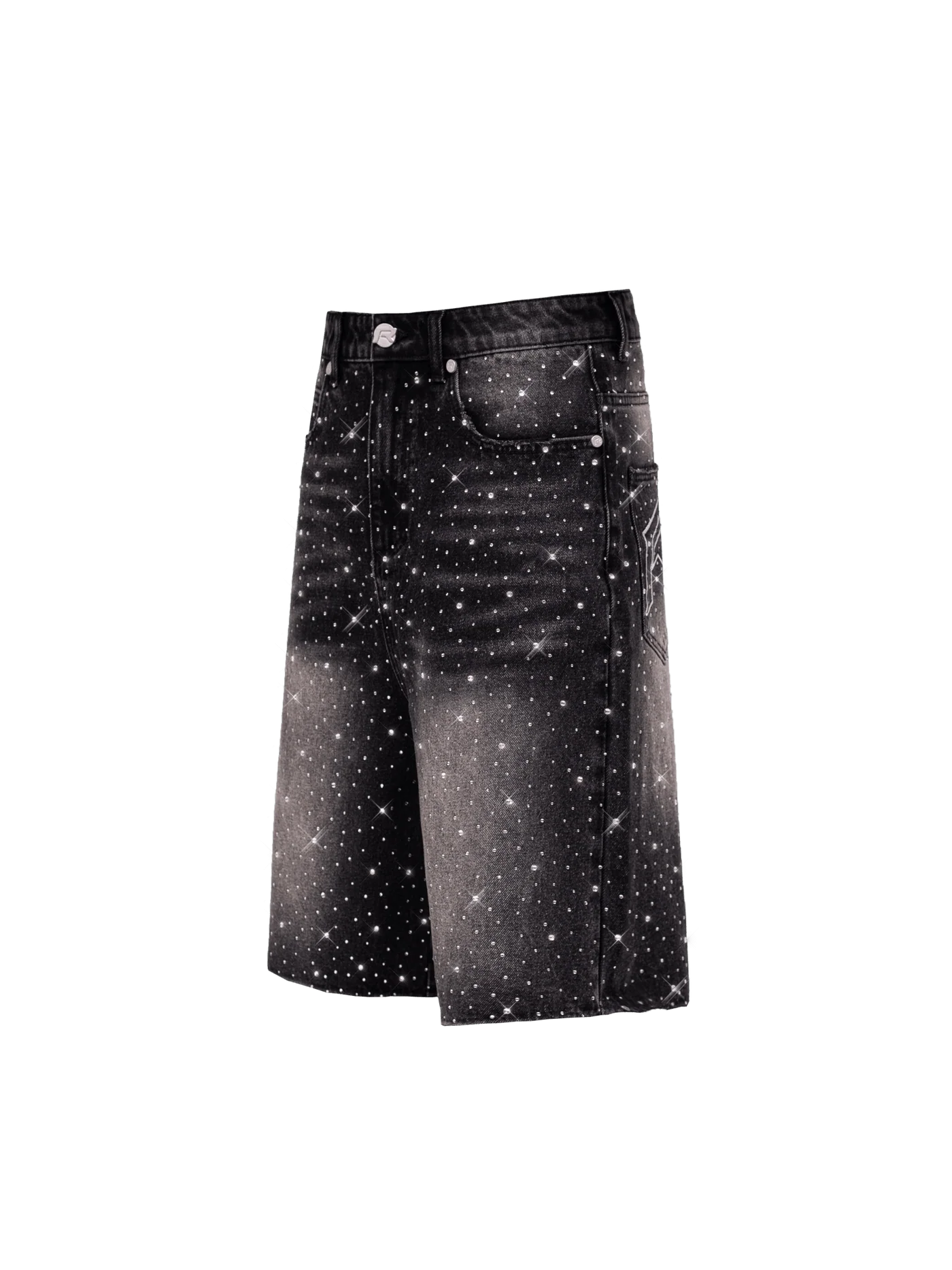 Rhinestone Denim Jorts - Black